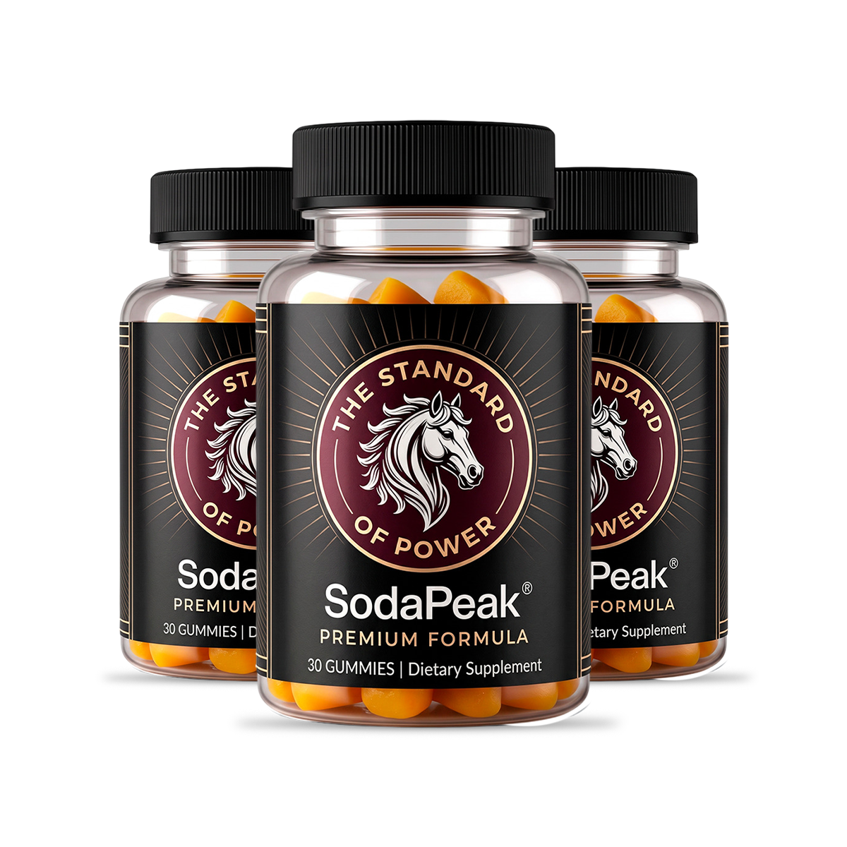 Three bottles of SodaPeak Premium Formula gummies
